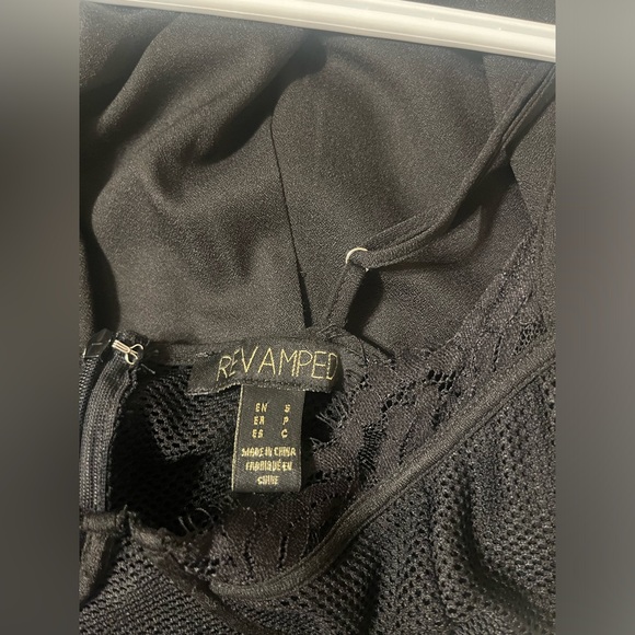 NWOT SEXY REVAMPED Black Lace Sheer Jumpsuit with Wide Leg, SZ S - Picture 2 of 8